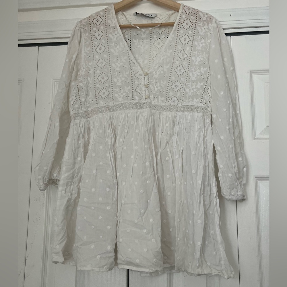 Zara white dress | Embroidered white shirt dress, Zara short dress